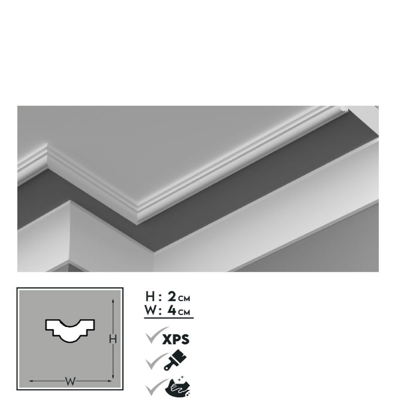Baghetă decorativă polistiren – 2×4×200 cm | CI - 014/4