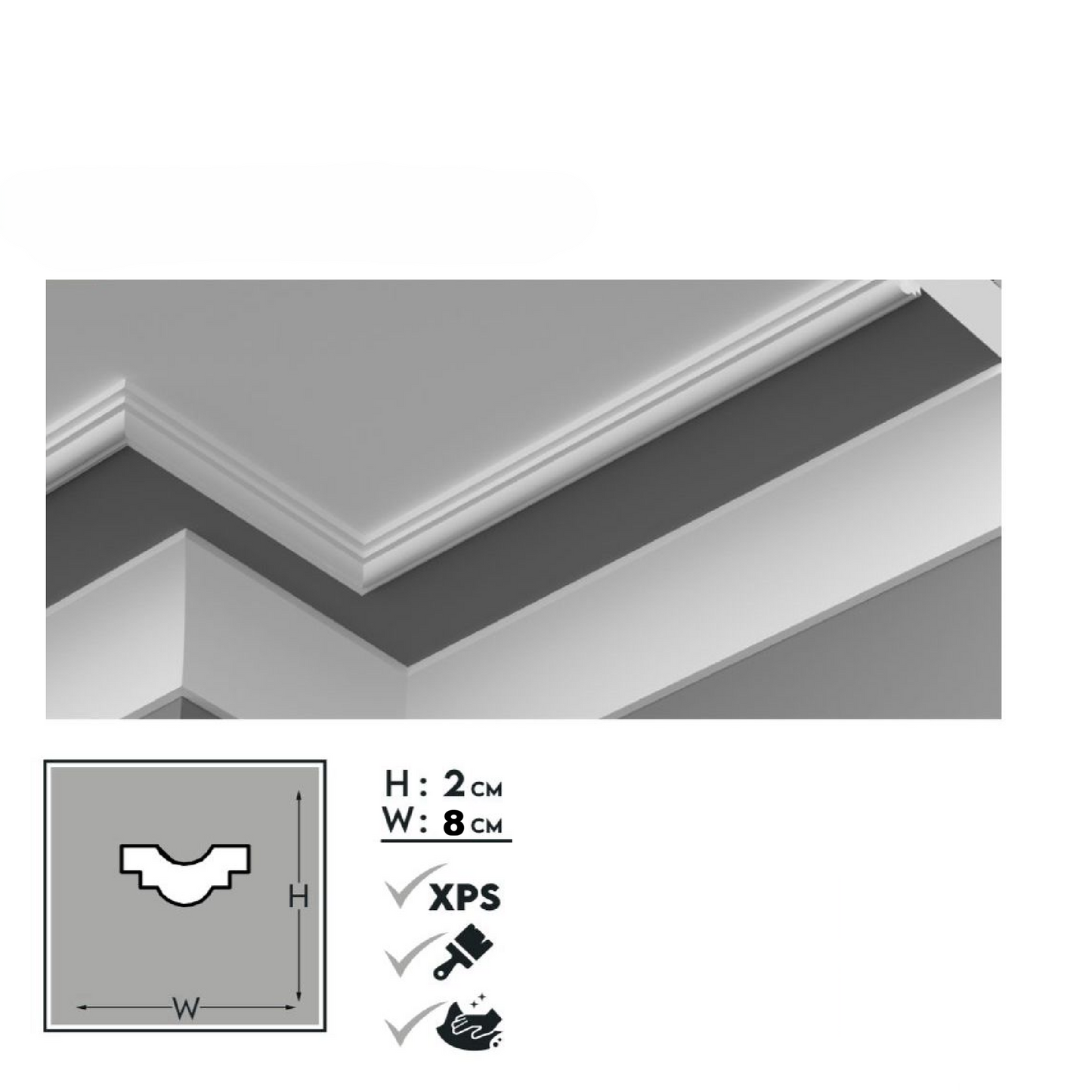 Baghetă decorativă polistiren – 2×8×200 cm | CI - 014/8