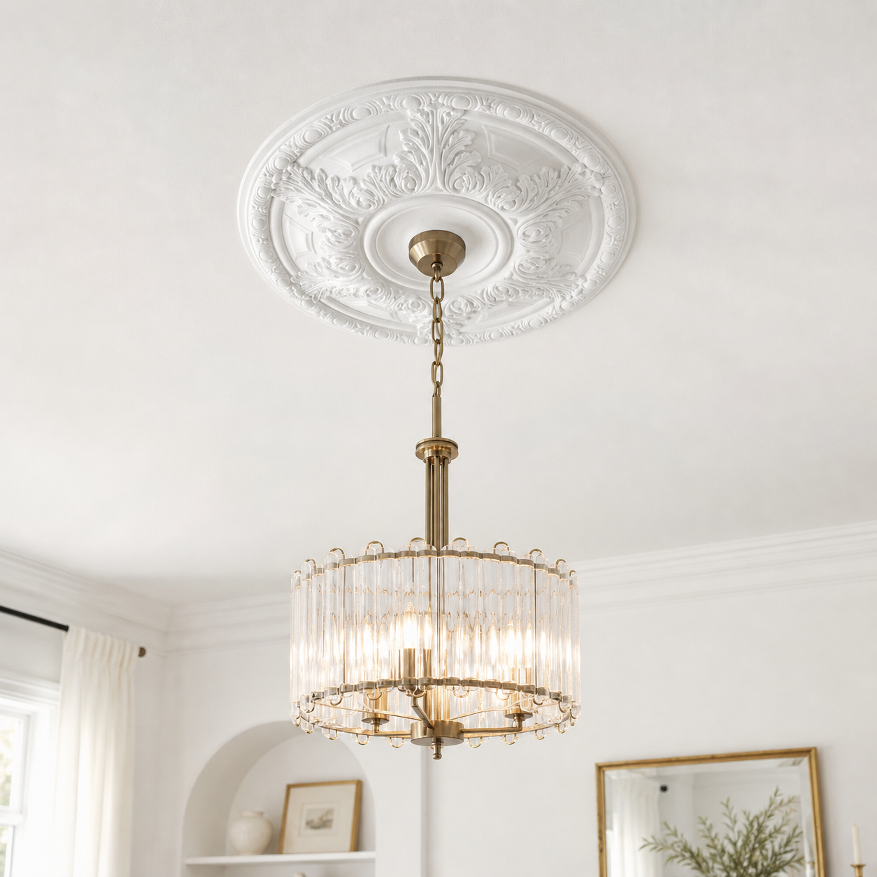 Rozetă Decorativă Tavan Albă Florală 50 cm | RD-02